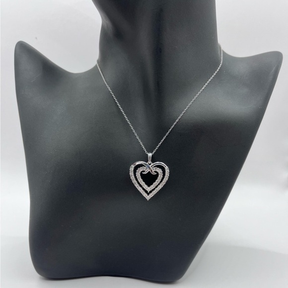 Natural Diamond Double Heart 💕 Silver Necklace - Picture 1 of 8
